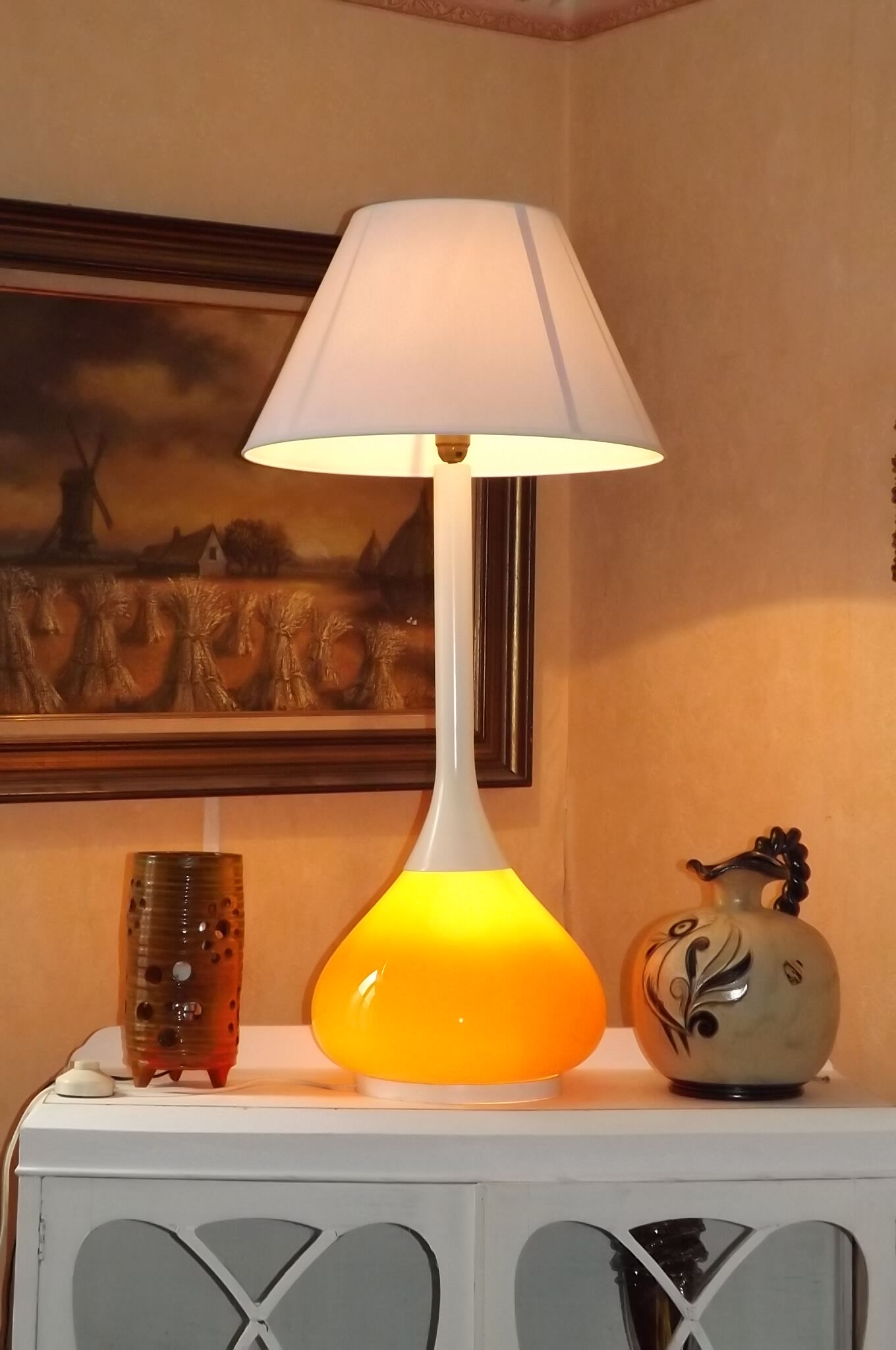 Orange 1960-70 vintage opaline drop lamp