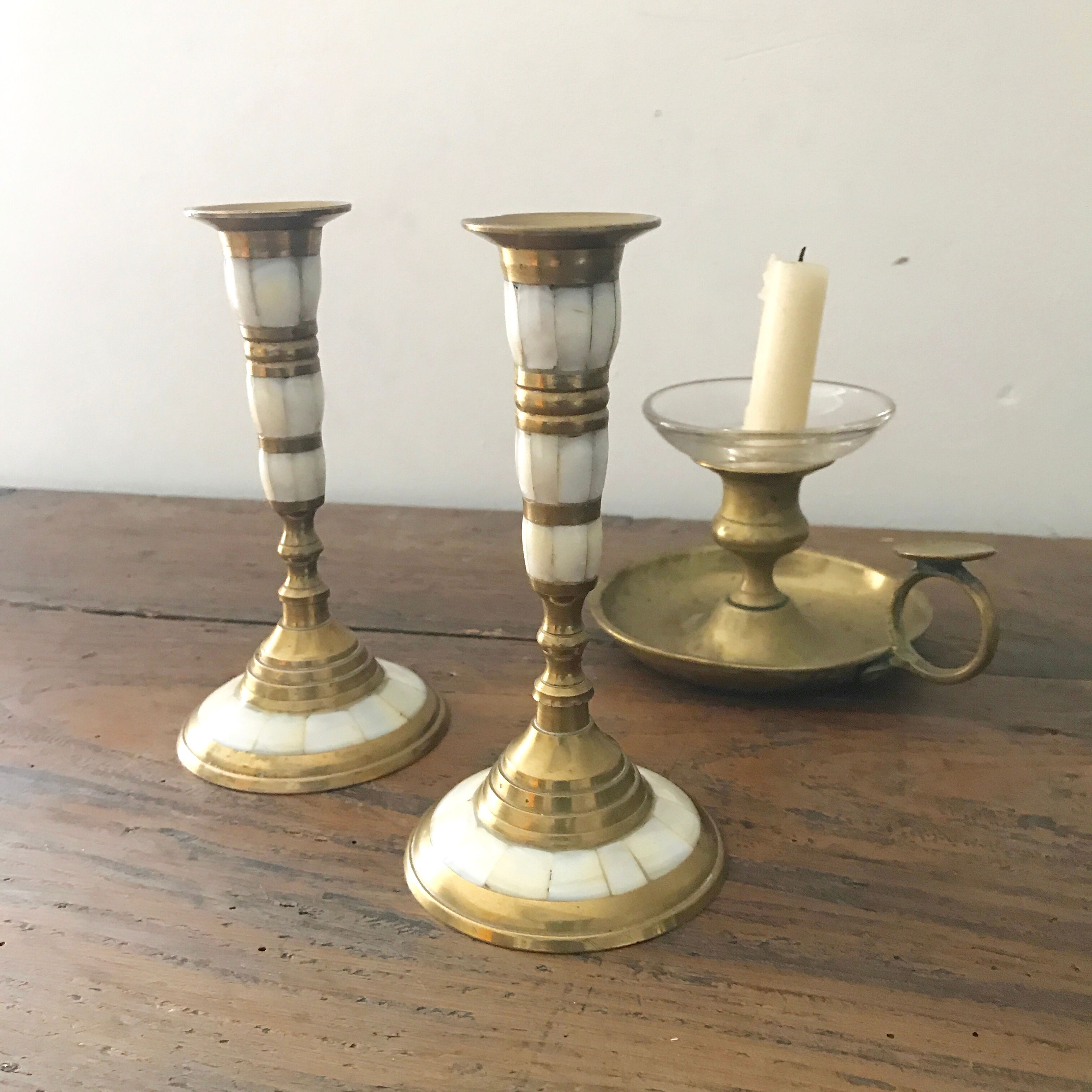 Bougeoirs laiton et nacre
