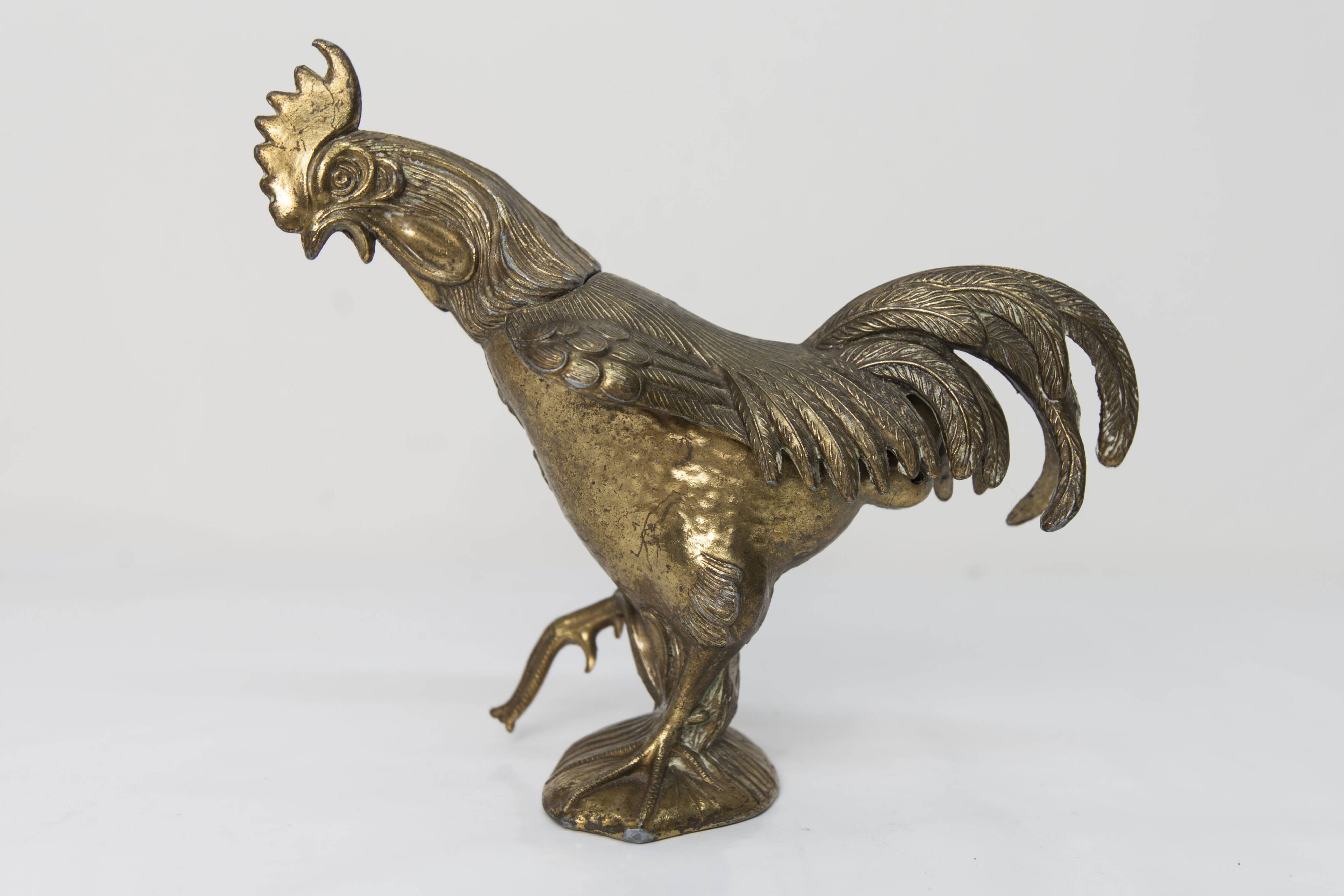 1960 rooster ashtray in spelter signed FC