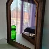 Vintage hexagonal wooden mirror