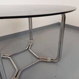 Vintage round dining table in smoked glass and chrome metal