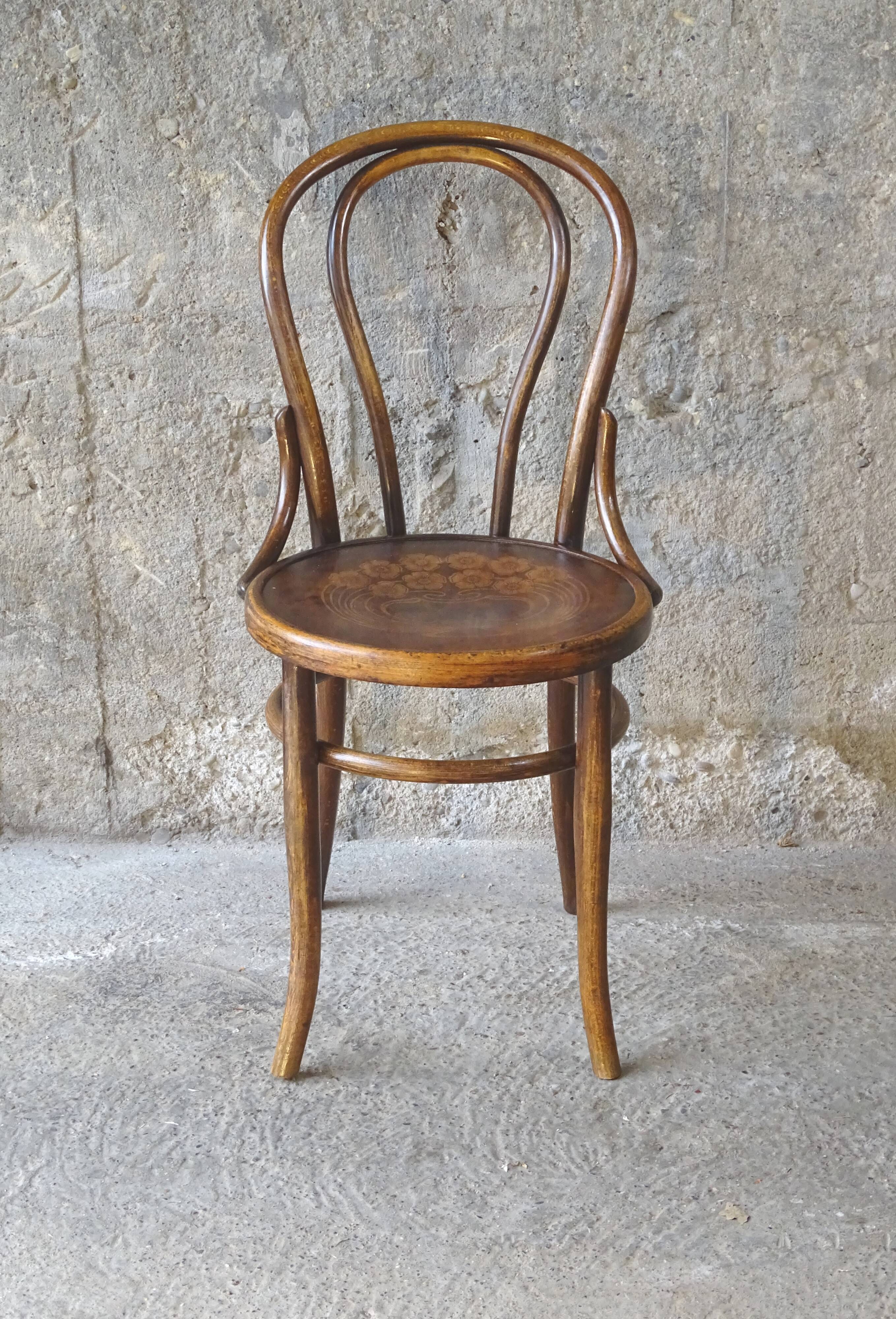 Fischel bistro chairN°18 wooden seat Art Nouveau, circa 1900