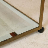 Table basse en laiton, verre et miroir 1970