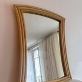 Vintage flared mirror, rattan, France 1970