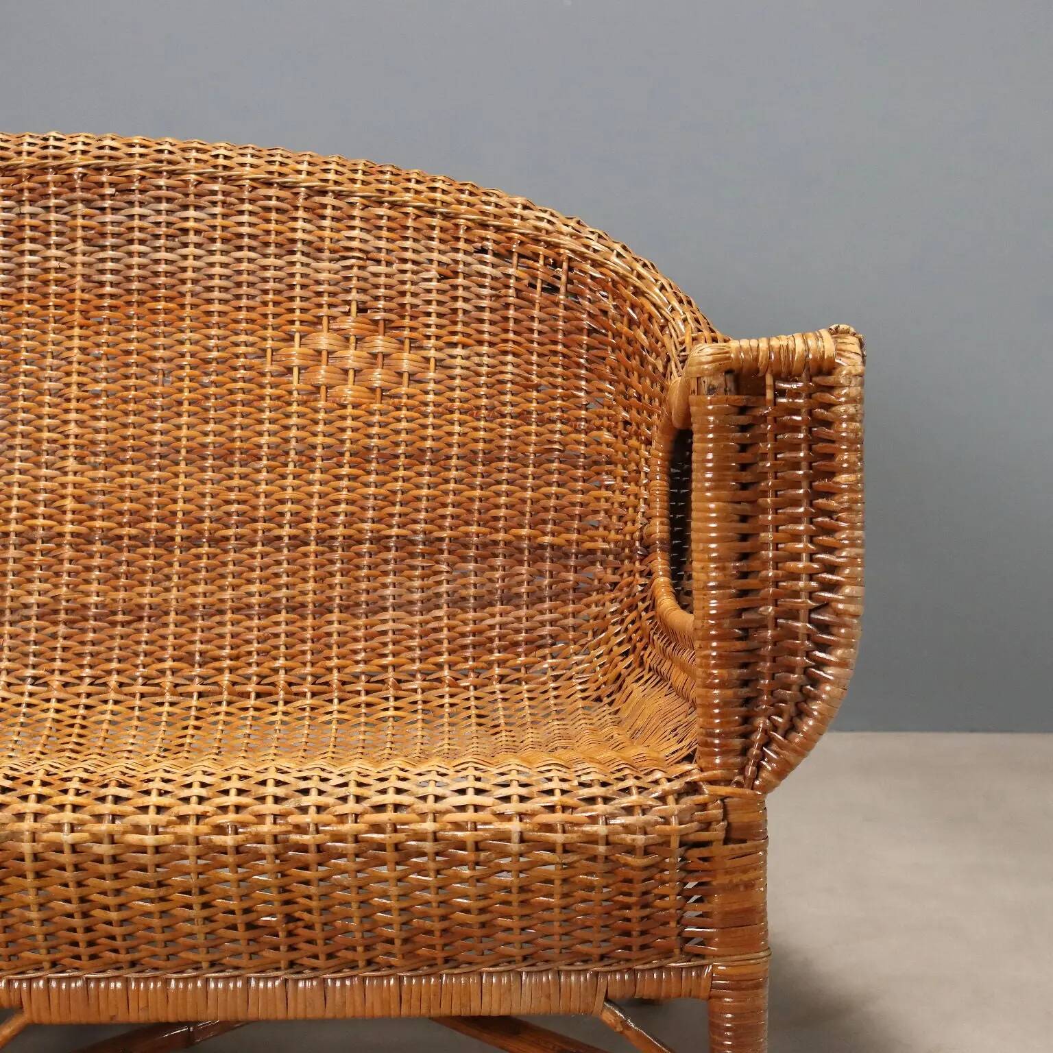 Vintage wicker and bamboo sofa, Italian design, 1950s-1960s.