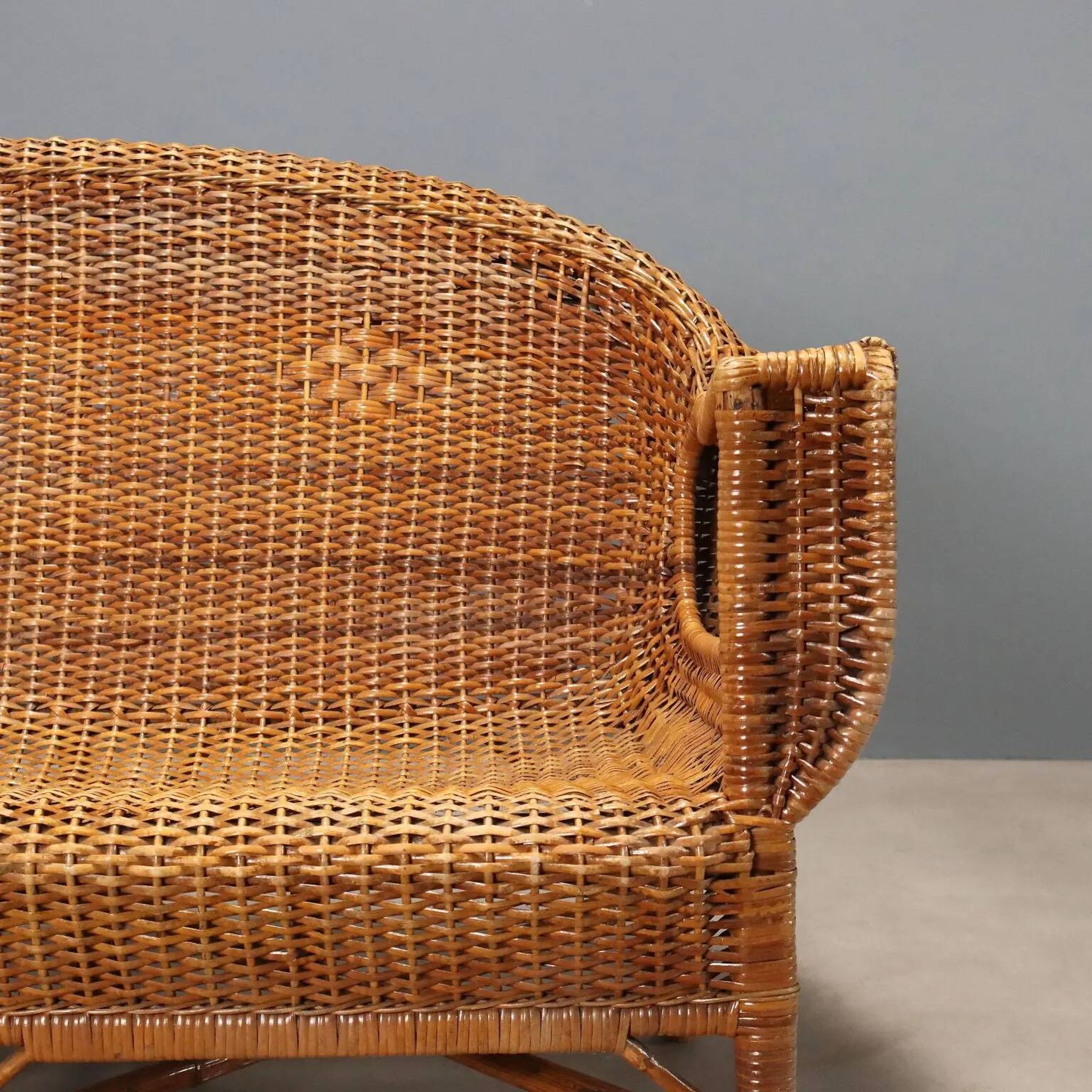 Canapé vintage en osier et bambou, design Italie, années 1950-1960