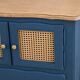 Small renovated vintage buffet in blue from Vosges, Libéron and caning – 2 doors, 2 drawers