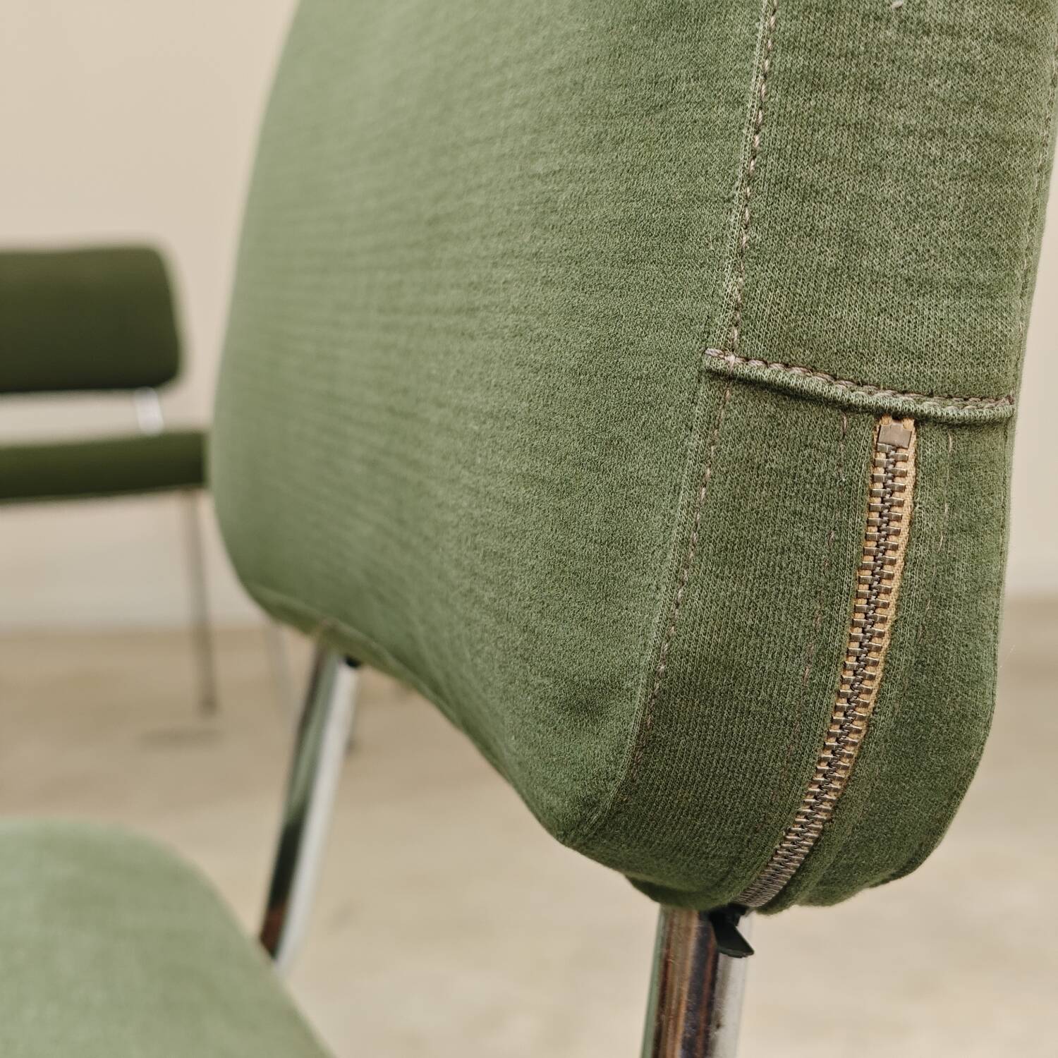 André Simard green velvet chairs for Airborne 1960, set of 6