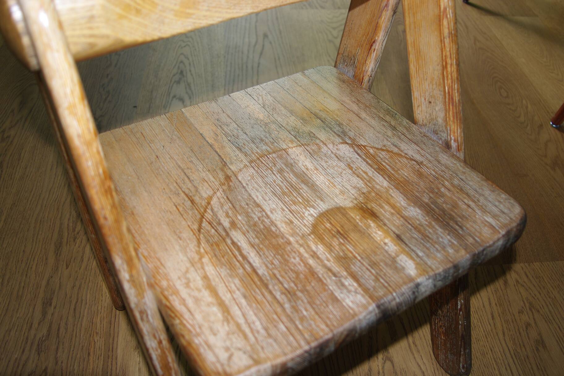 Rare vintage children's chair in solid pine by pierre grosjean 1970