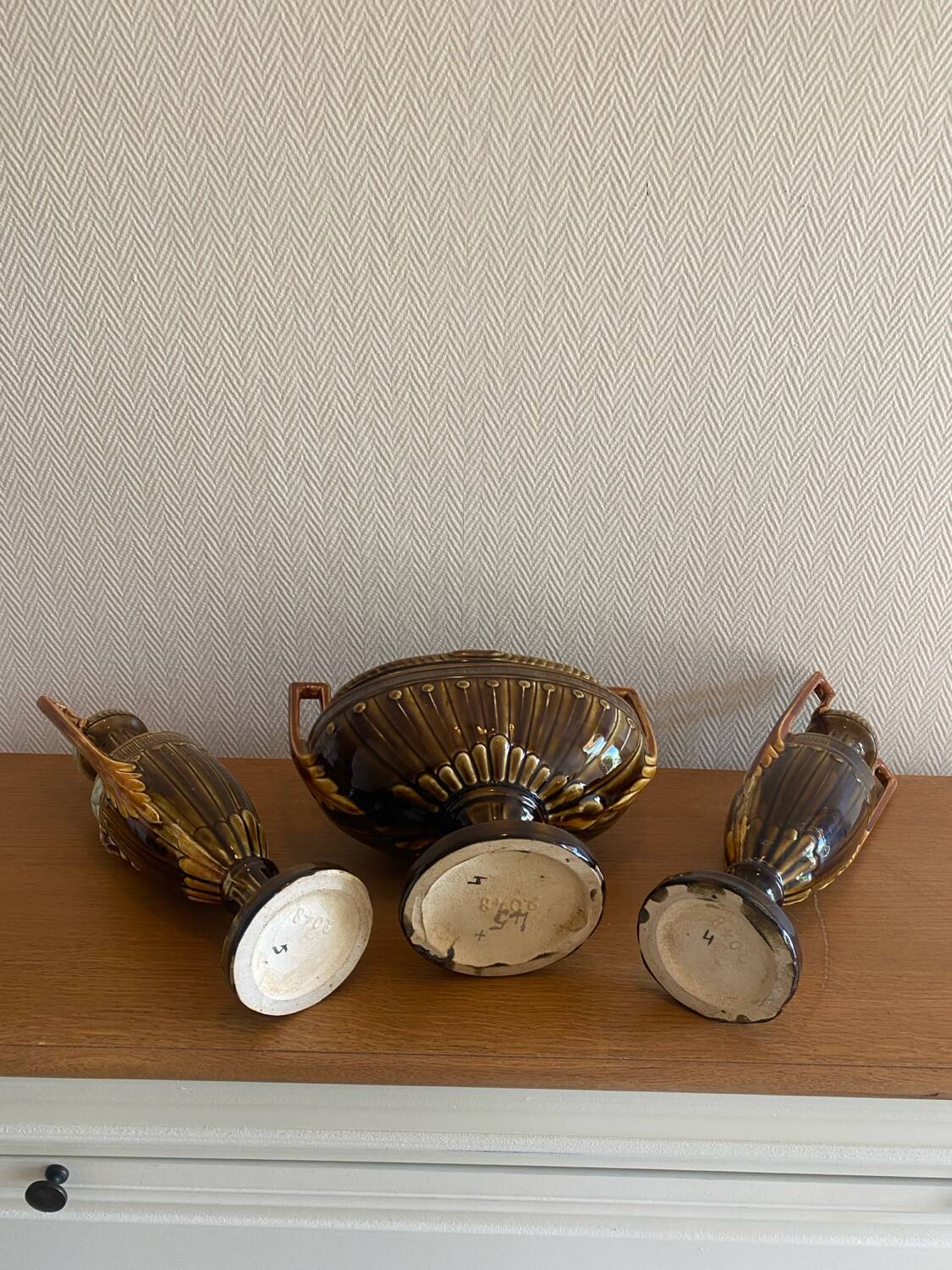 Art Nouveau fireplace set in majolica