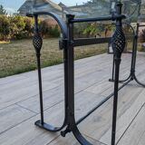 Glass and metal table with 8 chairs