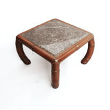 Faux Bamboo And Grey Marble Side Table Hollywood Regency Boho