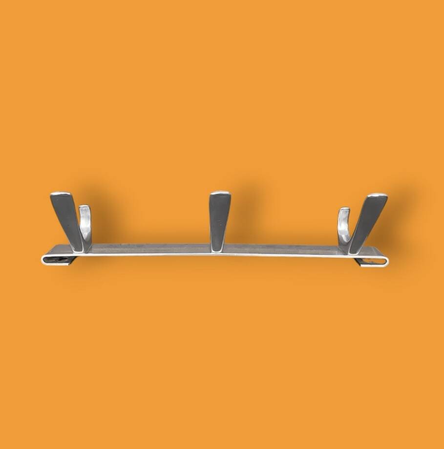 Vintage aluminum wall coat rack with three hooks - good condition