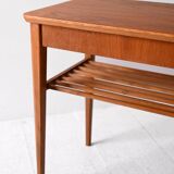 Scandinavian vintage teak nightstand with slatted shelf