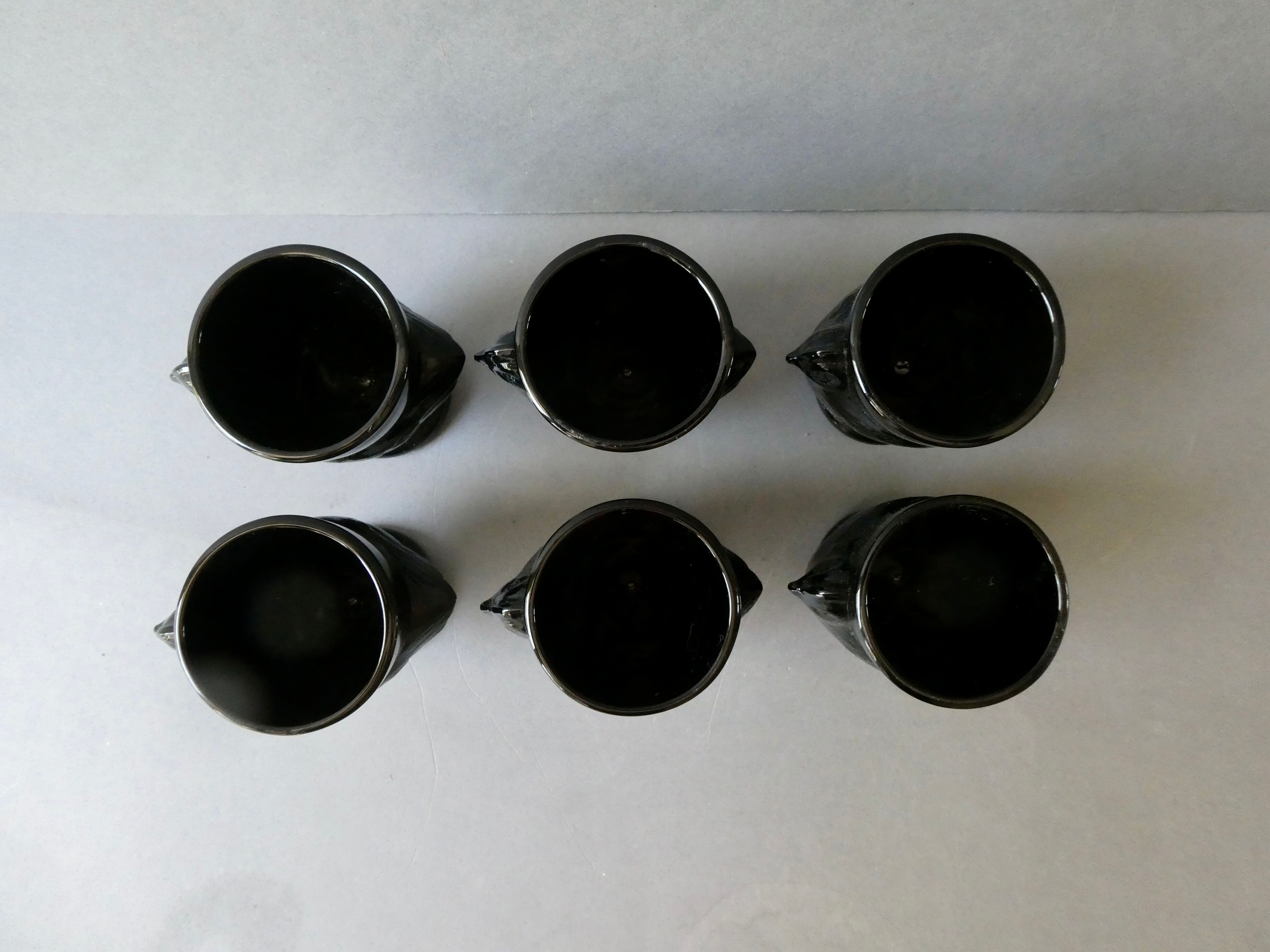 Set of 6 black opaline glass coquetiers, France, 70s