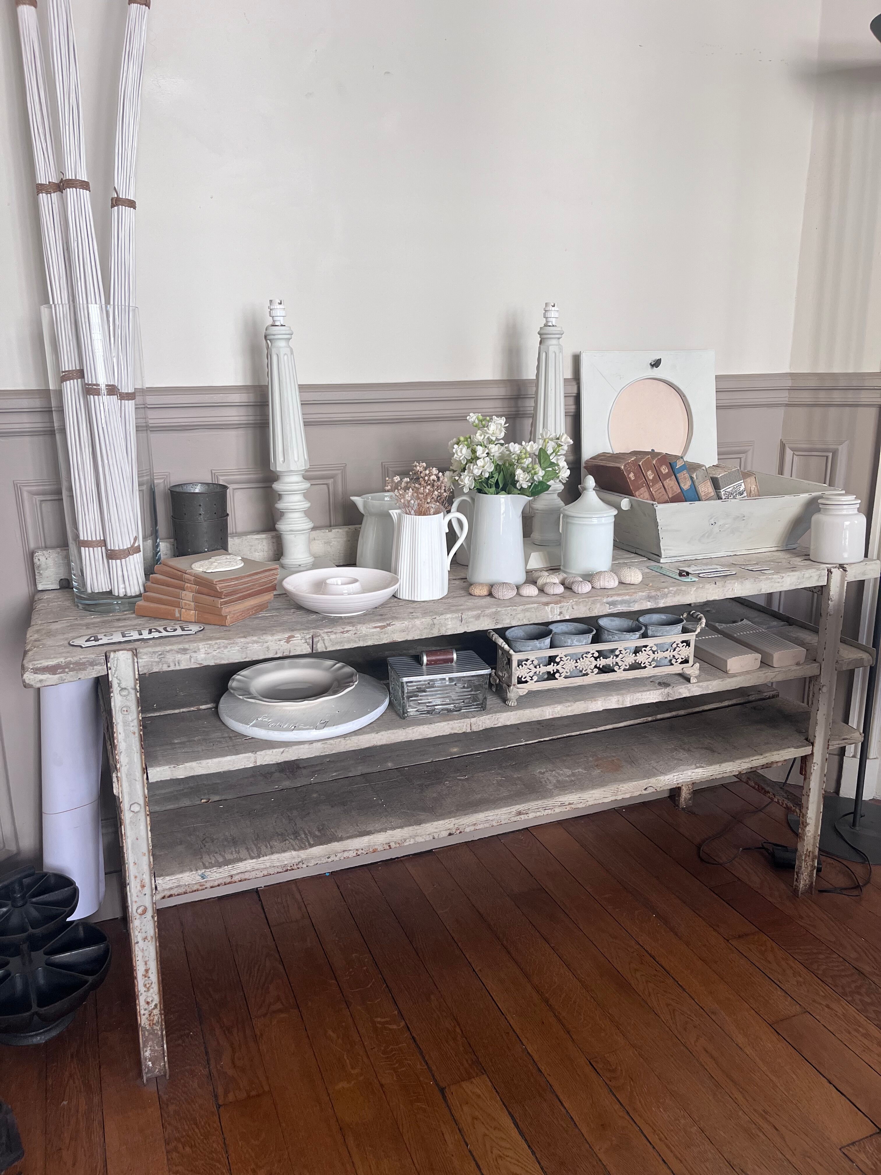 Old workbench, a piece of wooden and metal furniture.