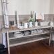 Old workbench, a piece of wooden and metal furniture.