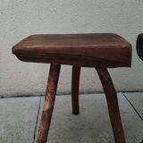 Pair of tripod stools, vintage brutalist style, solid wood