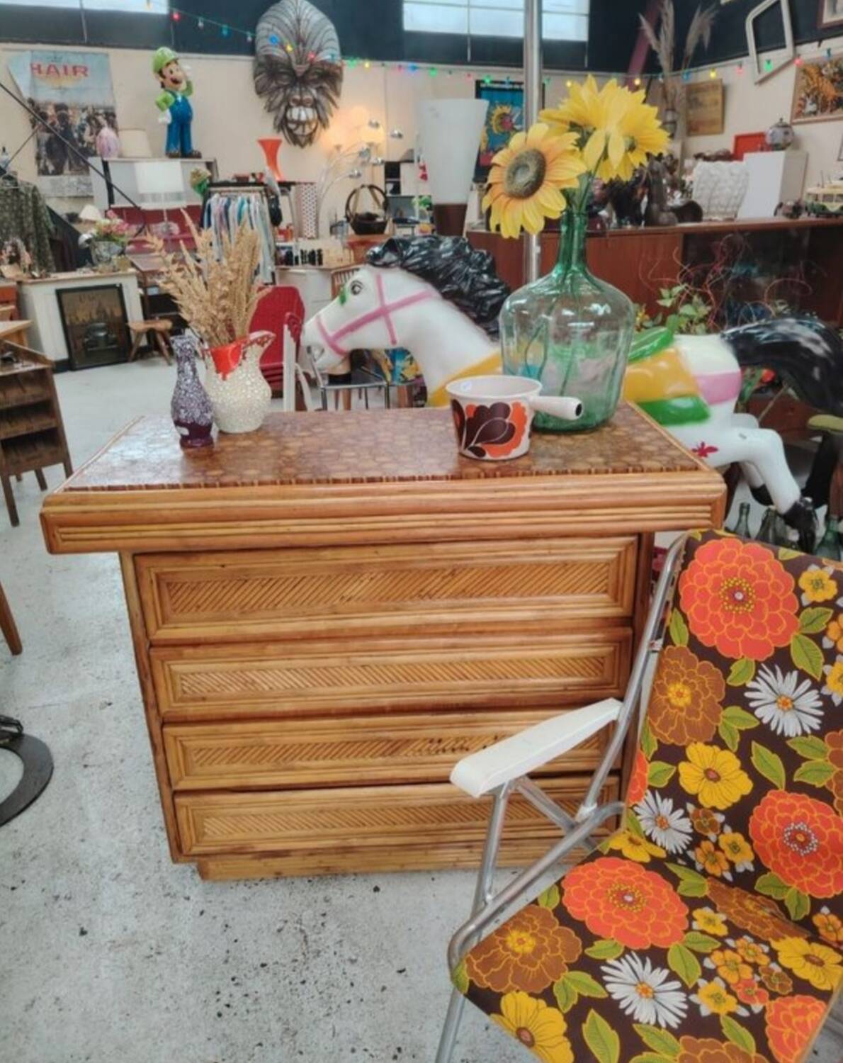 McGuire rattan and bamboo chest of drawers