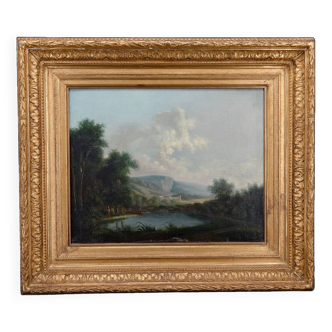 19th century Italian painting, lake scene