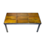 Coffee table signed Roger Capron, steel and ceramic, bird motif