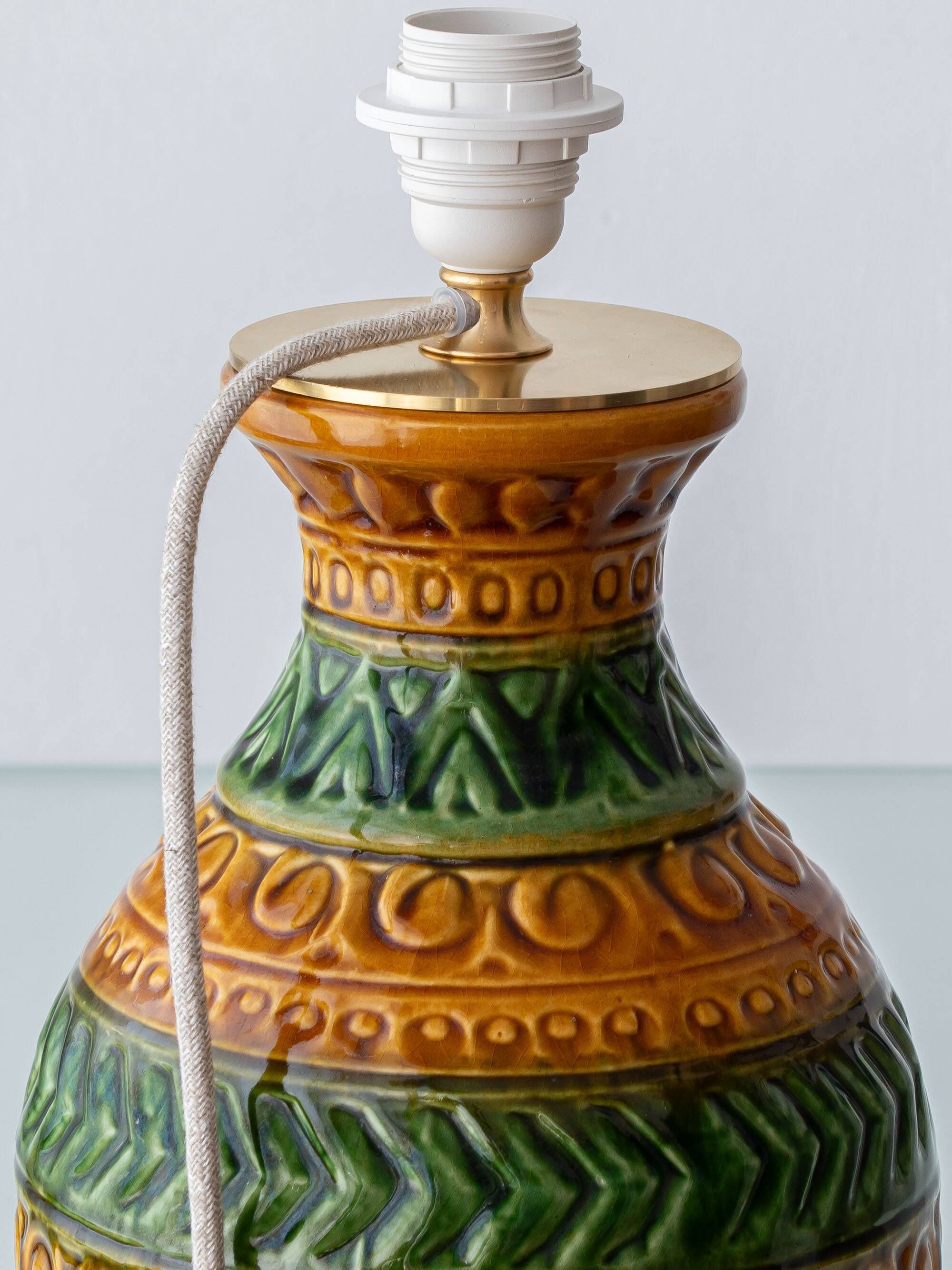 Bitossi Style Table Lamp, Ochre Green Ceramic, Earth Tones, 1960s-1970s