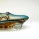 Grand vide-poche sommerso en verre bleu jaune - Murano Venise 1960