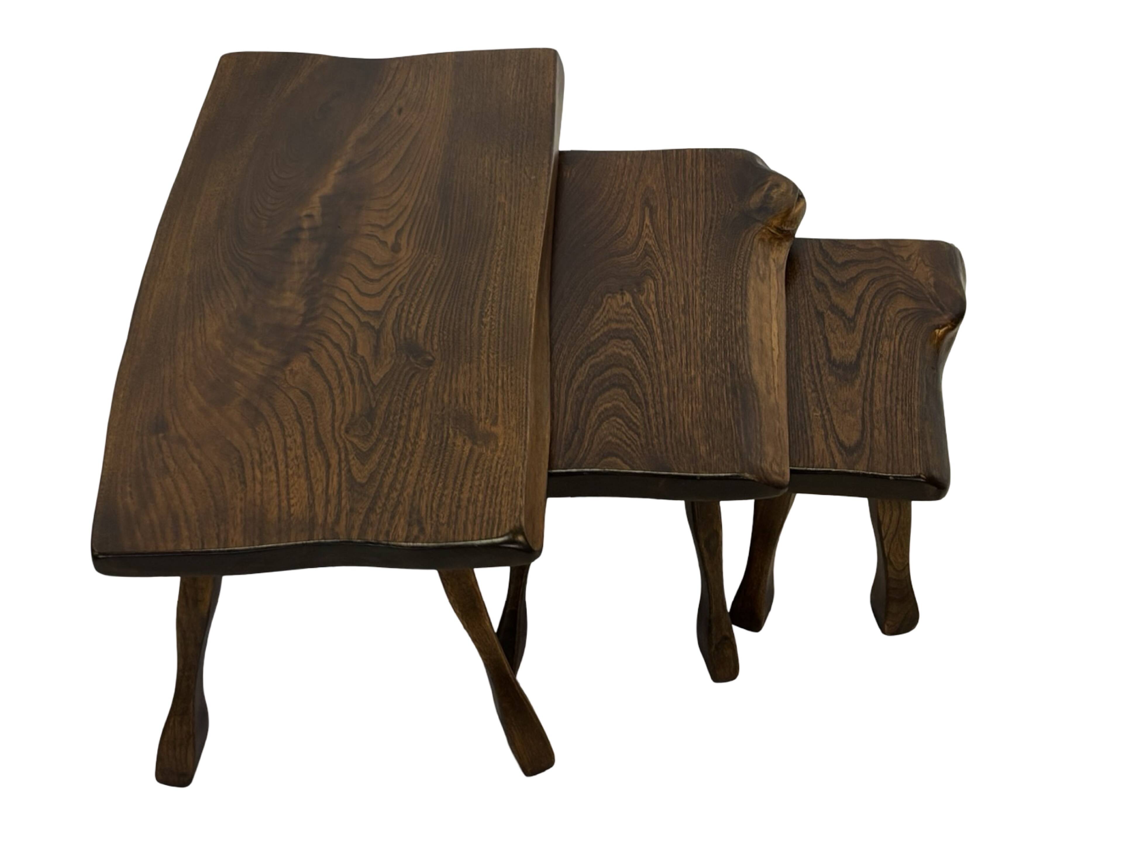 Mid-Century Organic Wooden Side Tables, circa 1960's wabi sabi brutalist