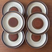 Lot of 6 vintage Denby England dessert plates – Brown glazed stoneware and