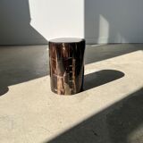 Side table in black petrified wood with light streaks h: 27,5cm d:18,5cm