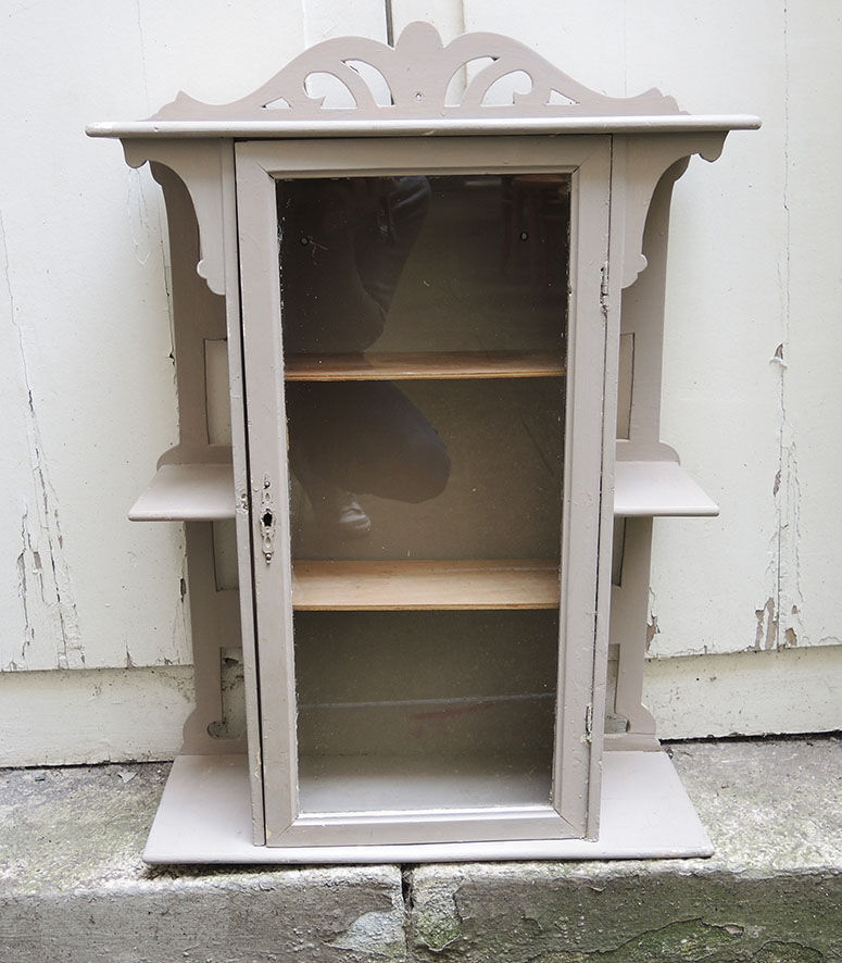 Old light grey wood display case