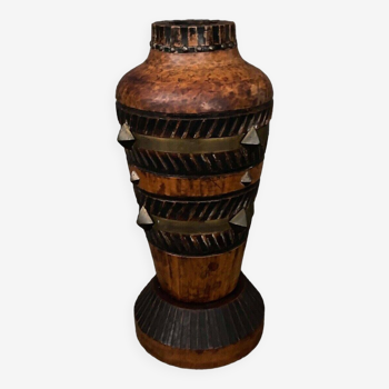 Art deco vase in carved wood 1930 by j. perard