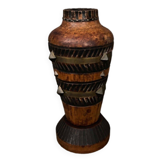 Art deco vase in carved wood 1930 by j. perard