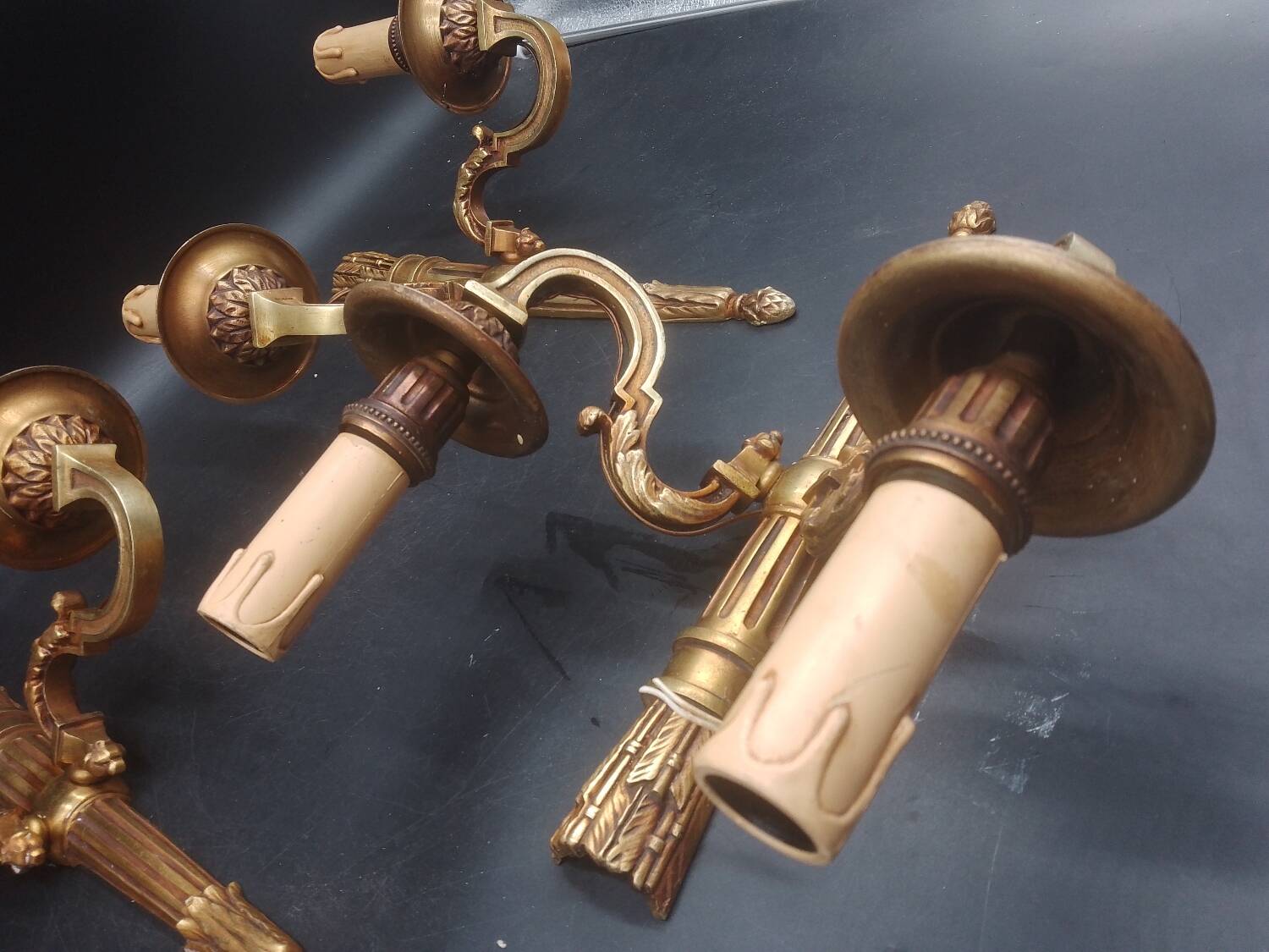 Set of three wall lights With two winding light arms Empire style Standard E14 bulb