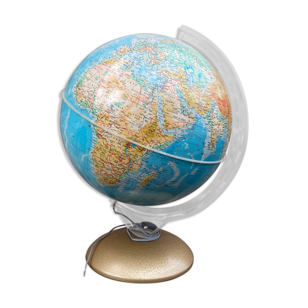 Globe terrestre lumineux mappemonde vintage Illumina 1965