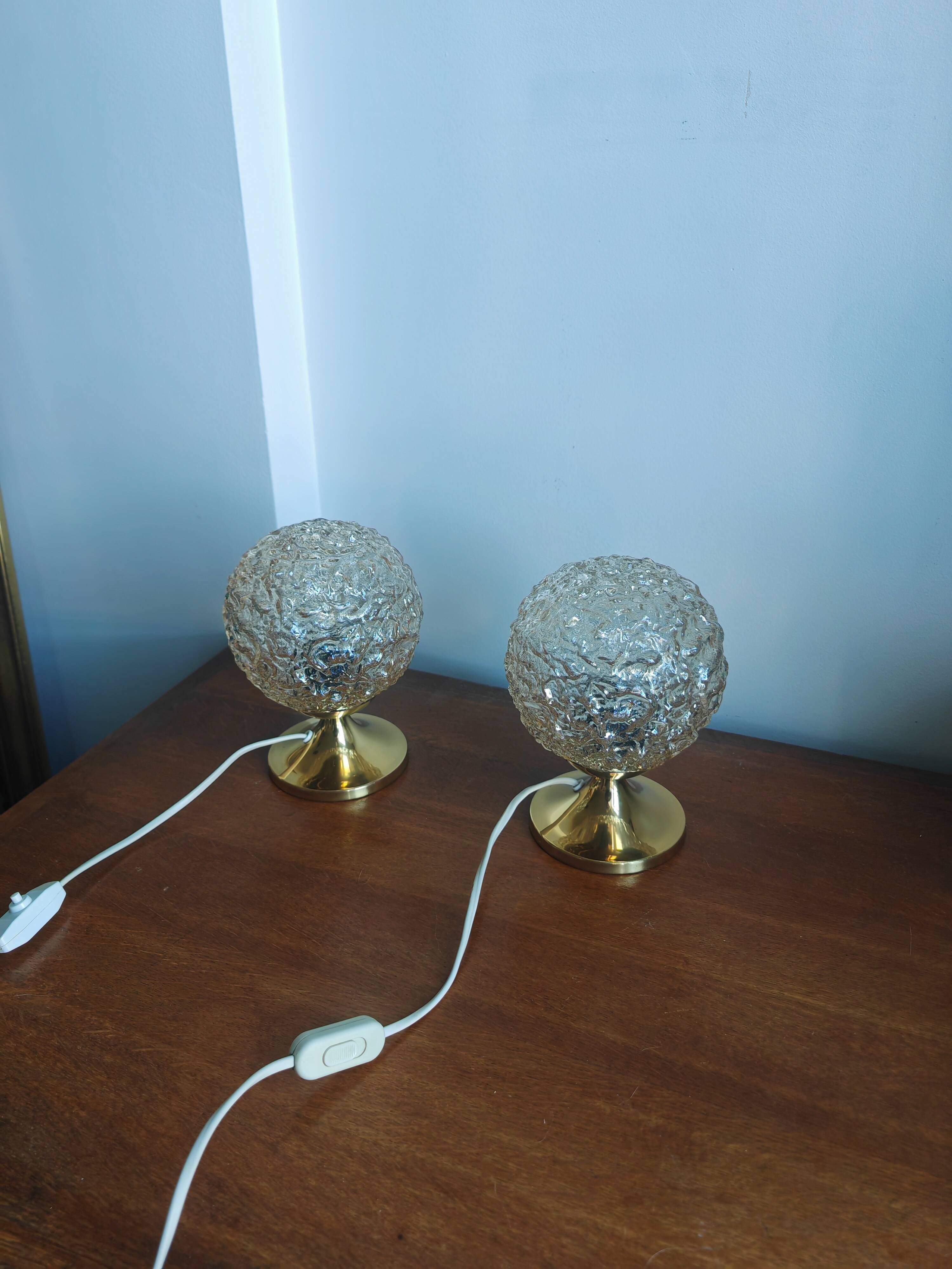 Pair of Space Age table lamps from the 70s – German design – Frosted glass "Ice"
