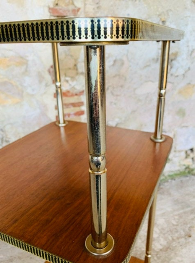 Three-shelf side table in teak and brass 60/70s
