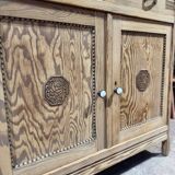 Small low buffet in pitch pine - 1940s - Sandblasted
