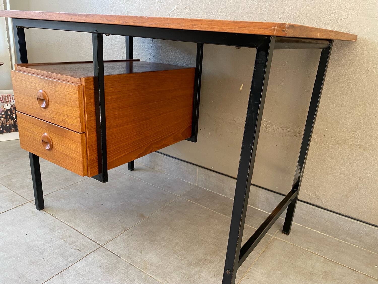Vintage wood and metal desk from the 60s