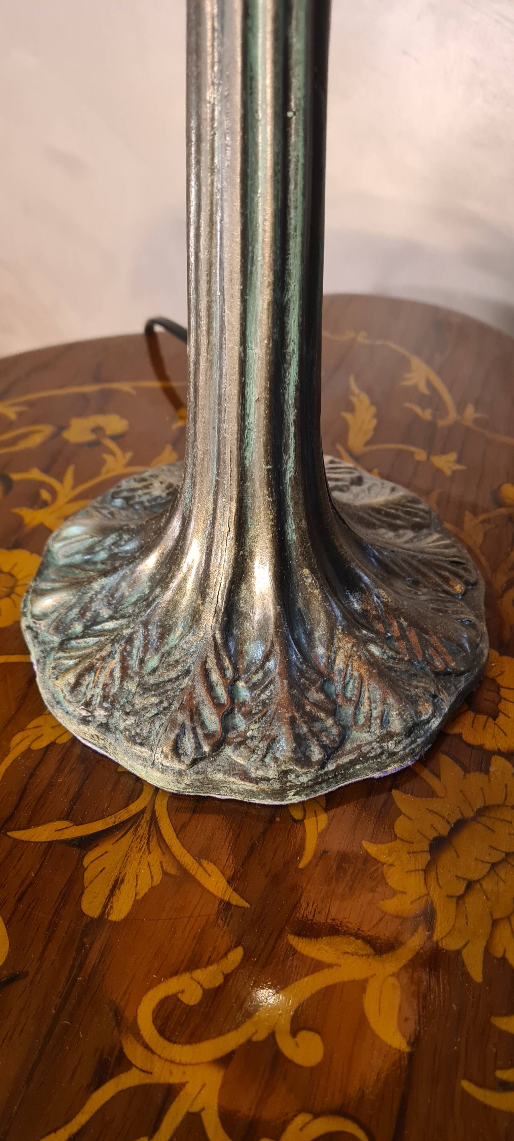 Mushroom lamp glass paste metal base patinated bronze 39x18 elec refurbished