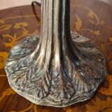 Lampe champignon pate de verre pied metal patiné bronze 39x18 elec refait a neuf