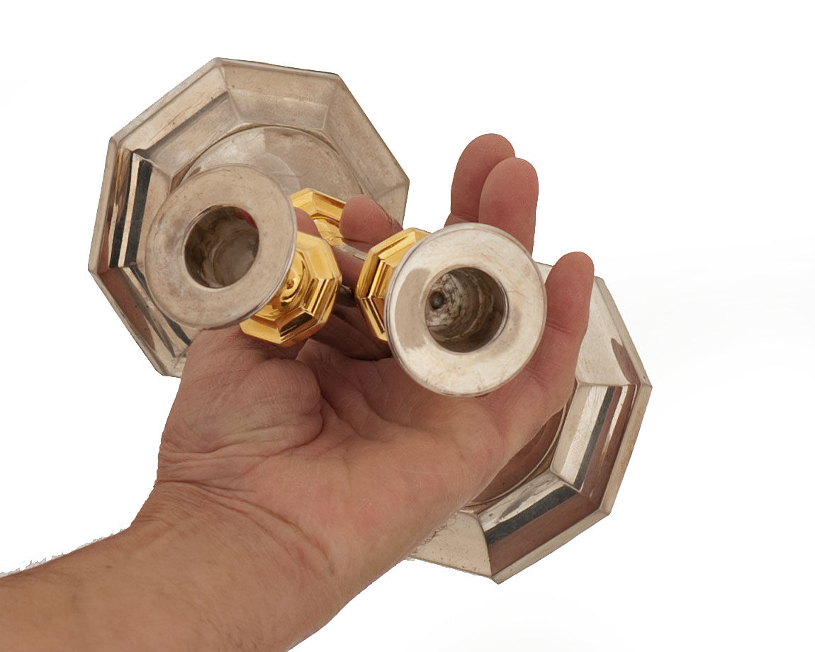 2 candlesticks and 1 silver metal candlestick circa 1980