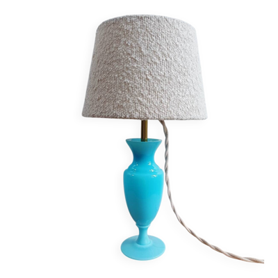 Lampe de table en verre opalin bleu, années 1970