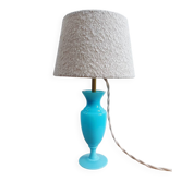 Lampe de table en verre opalin bleu, années 1970