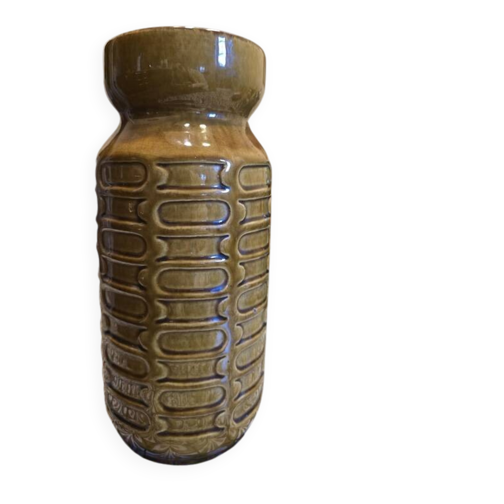 Vase Carstens Tönnieshof – West Germany – Olive green geometric relief – A