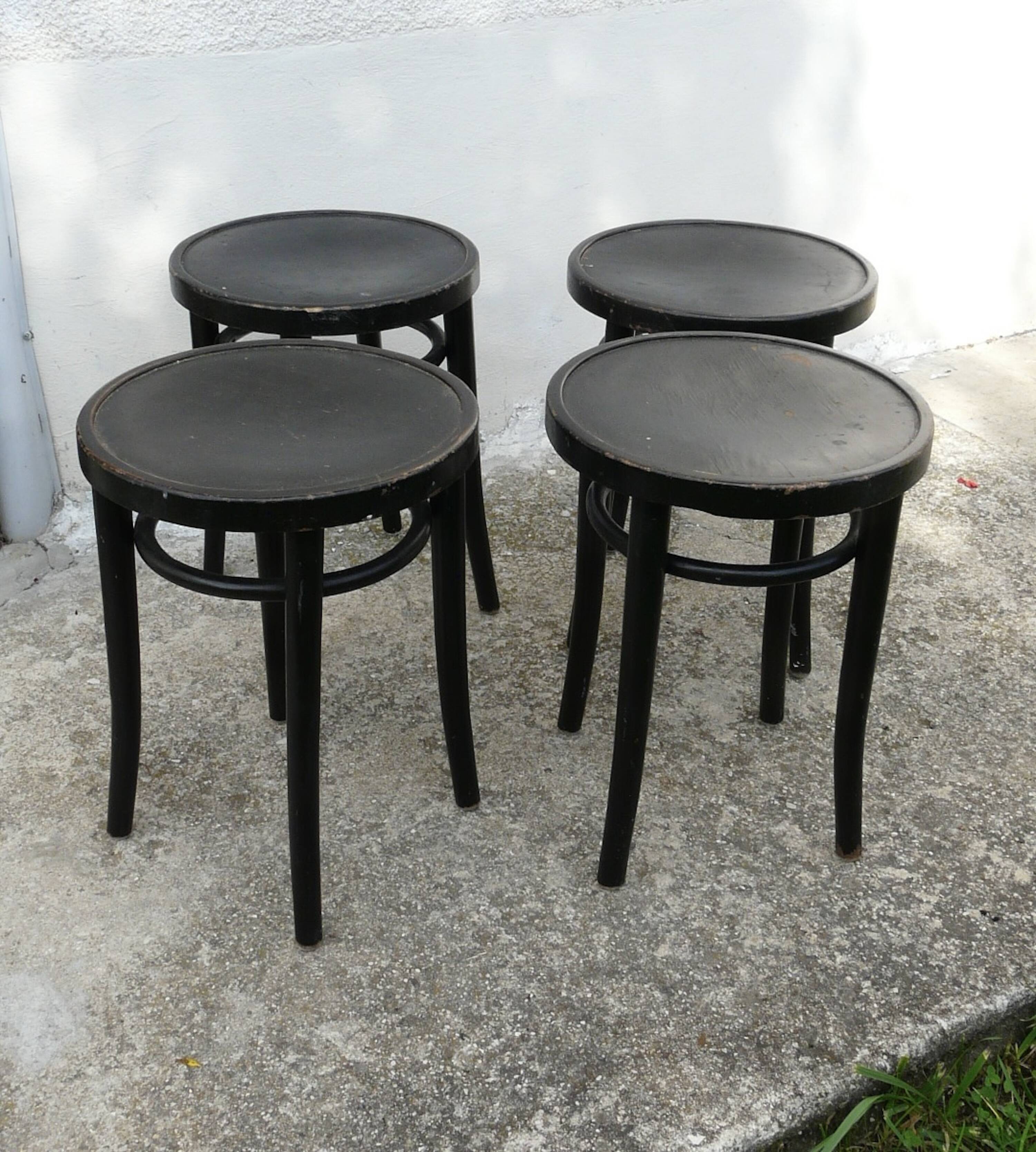 Set of 4 black curved wood bistro stools