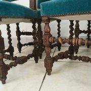 Set of 6 blue velvet chairs in Louis XIII 19th century style