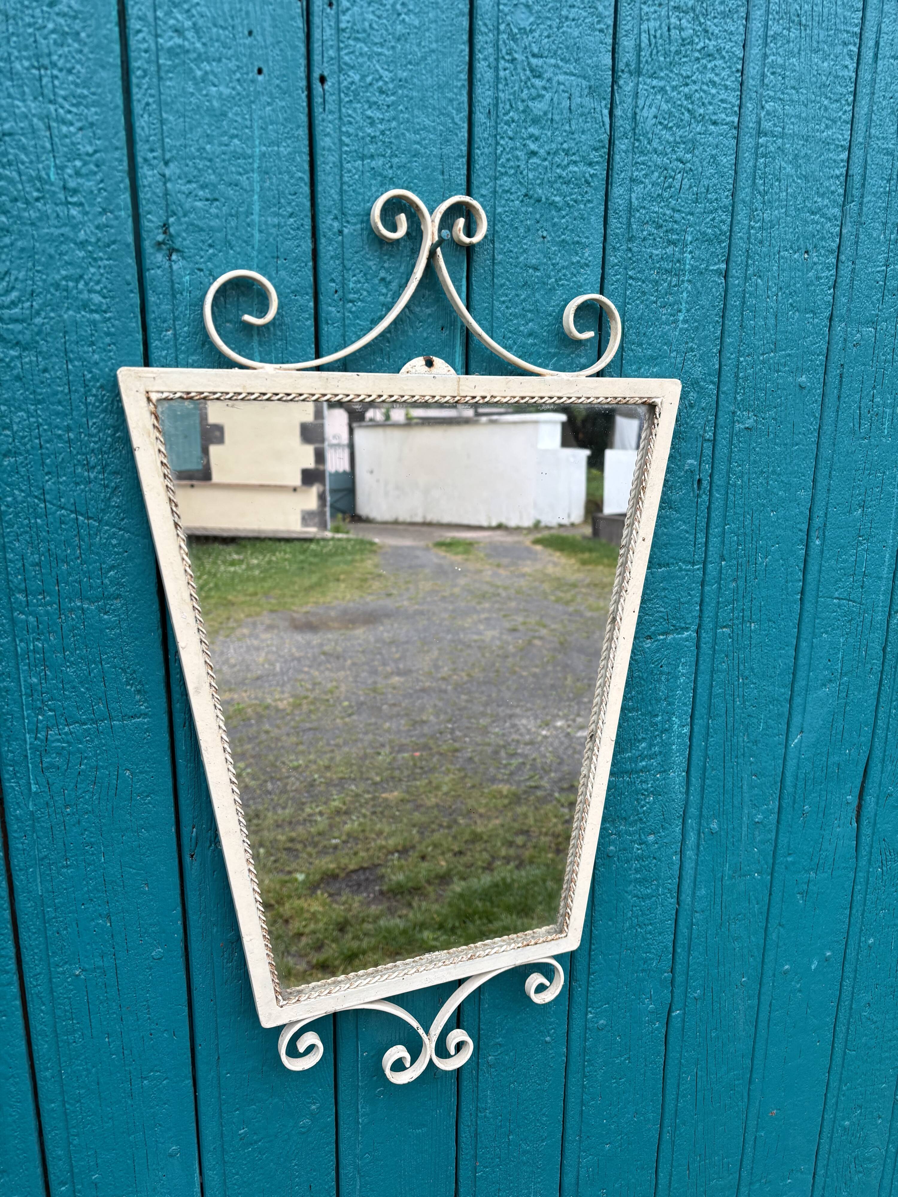 Vintage 1950s ivory metal mirror