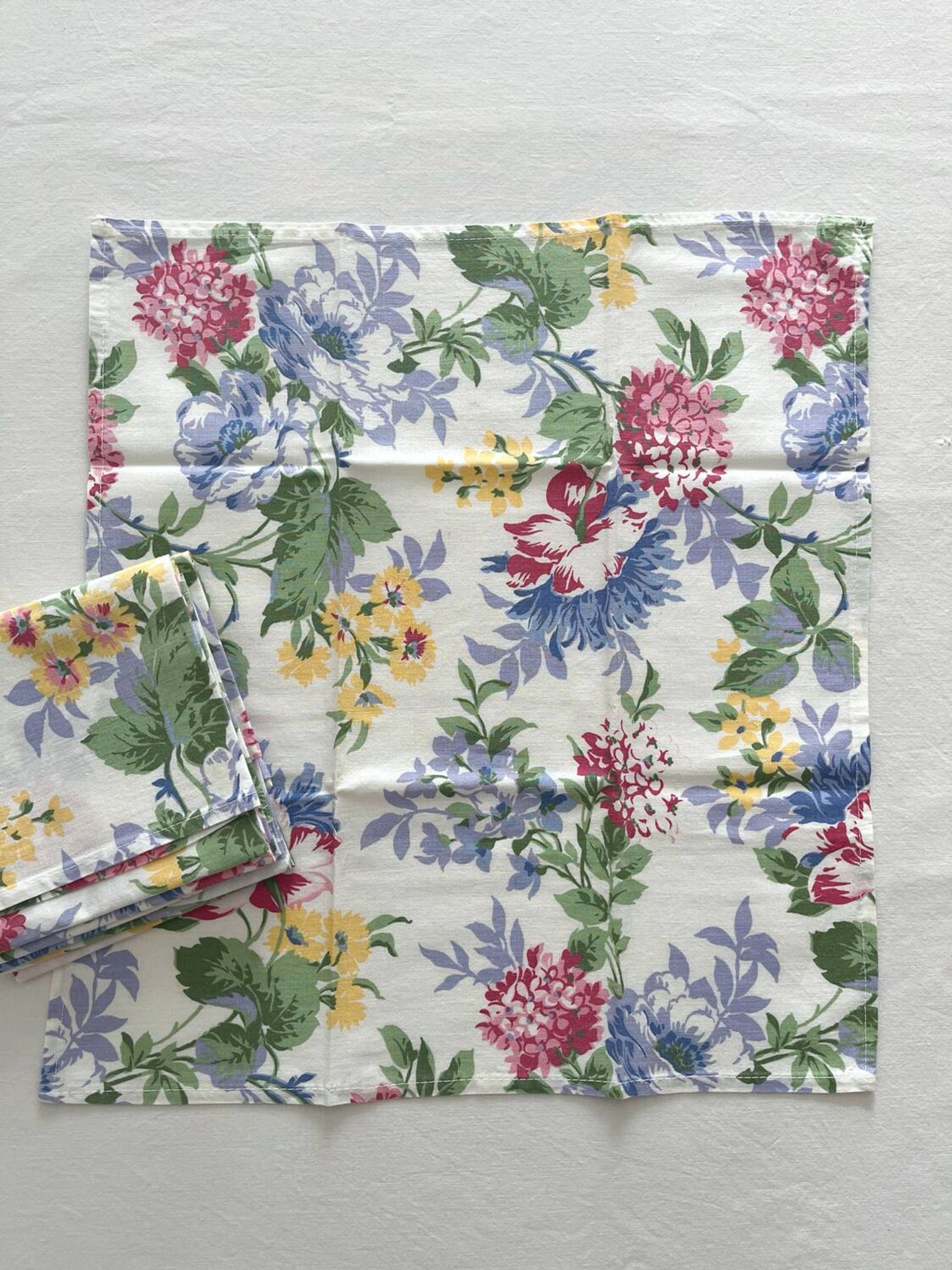 6 serviettes de table à fleurs en coton vintage
