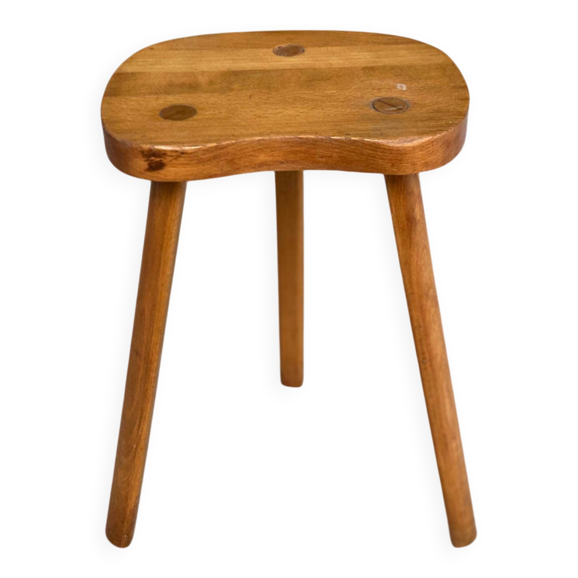 Scandinavian solid wood brutalist tripod stool 1970